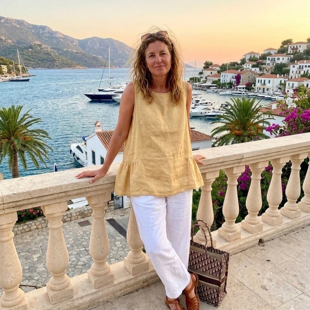 Francesca's Collections Yellow Sleeveless Boxy Top 100% Linen Made In Italy